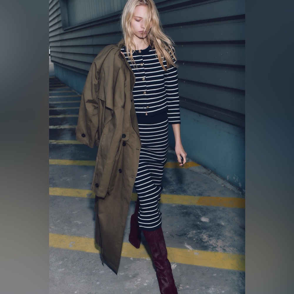 Zara Navy and White Striped Button Cardigan with matching skirt set - Picture 2 of 7